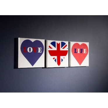 Wall Art Blue Love Life - set of 3 canvases